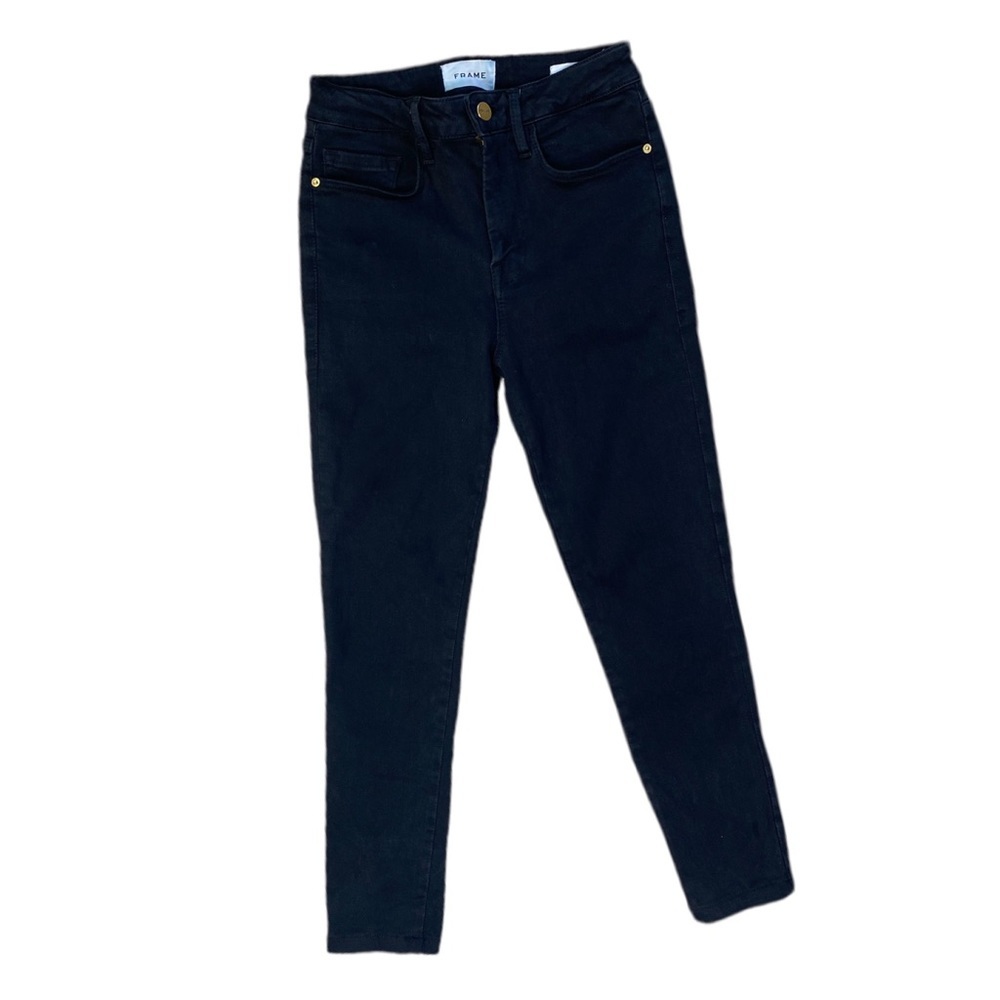 Frame Le One Skinny High Rise Skinny Black Jeans (Short Inseam)